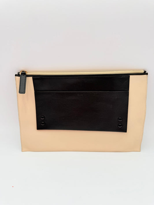 Clutch Luxury Designer By Chloe In Black & Cream, Size:Large