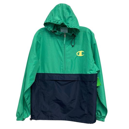 Jacket Windbreaker By Champion In Blue & Green, Size:S
