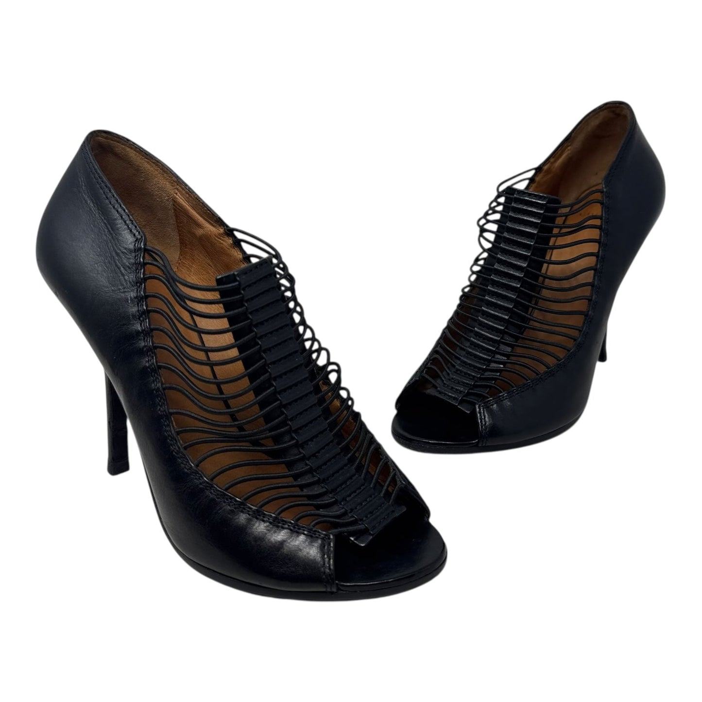 Spazz Peep Toe Heeled Booties Shoes Luxury Designer By Givenchy In Black, Size: 8.5