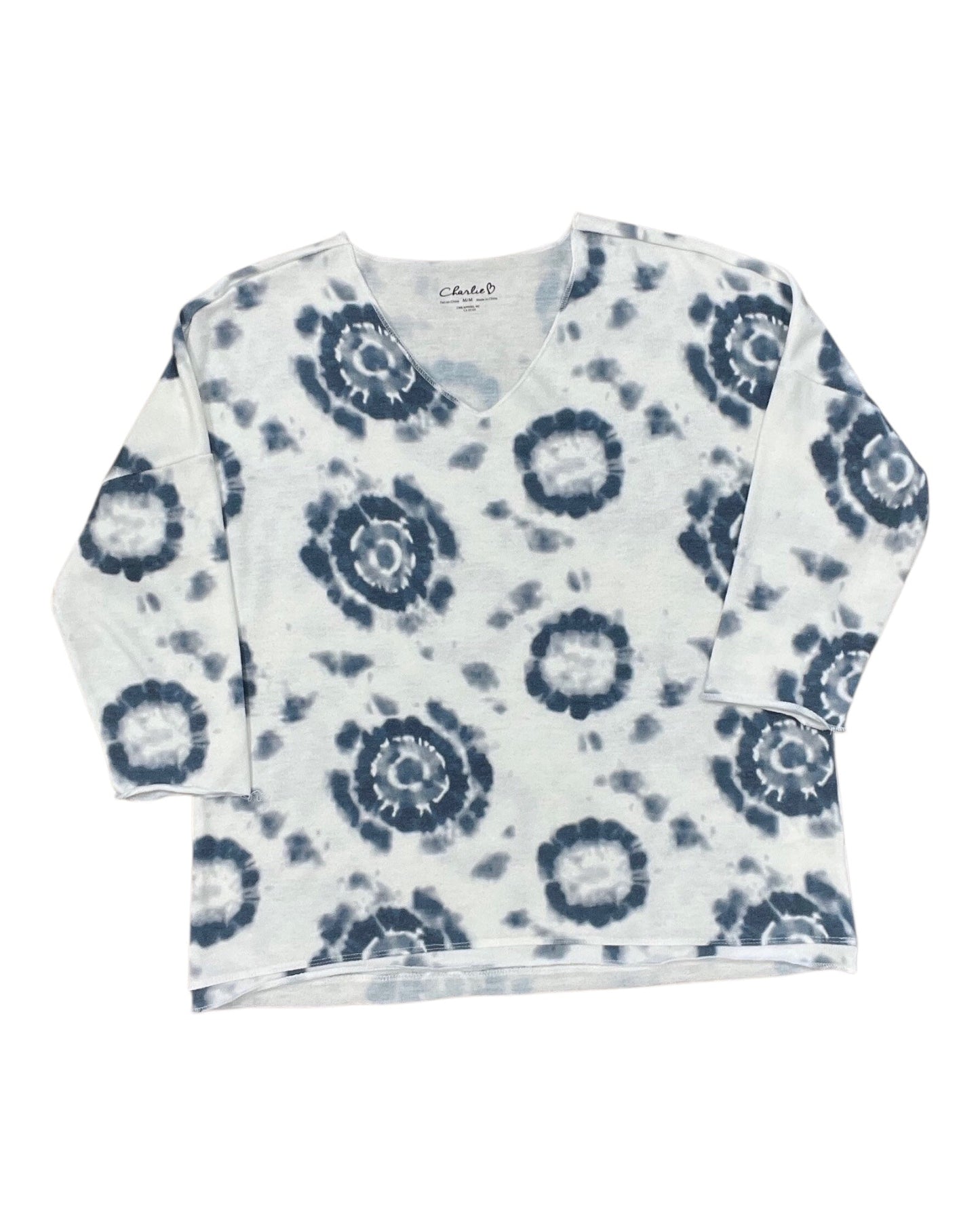 Top 3/4 Sleeve By Charlie B In Blue & White, Size:M
