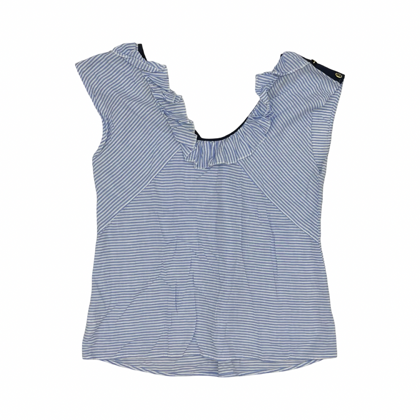 Blouse Ss By Clothes Mentor In Blue & White, Size:M