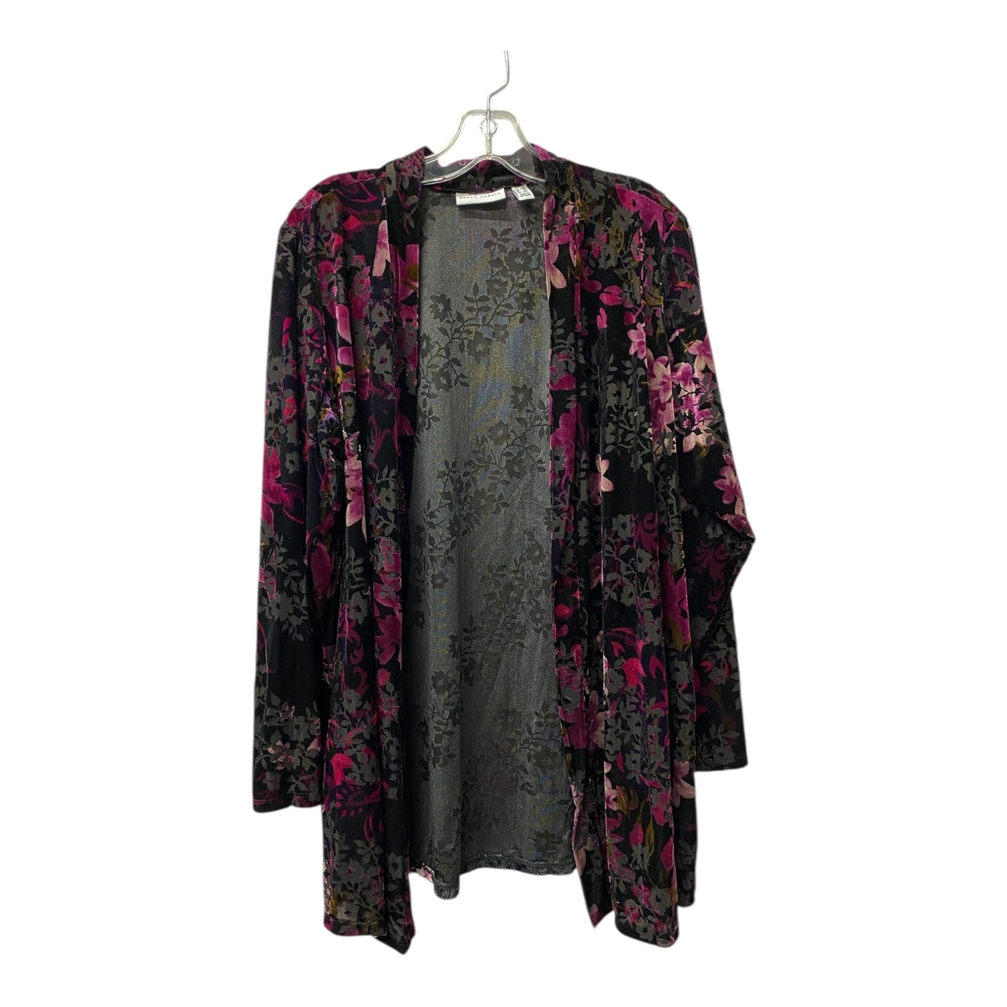 Cardigan By Susan Graver In Black & Purple, Size:1X