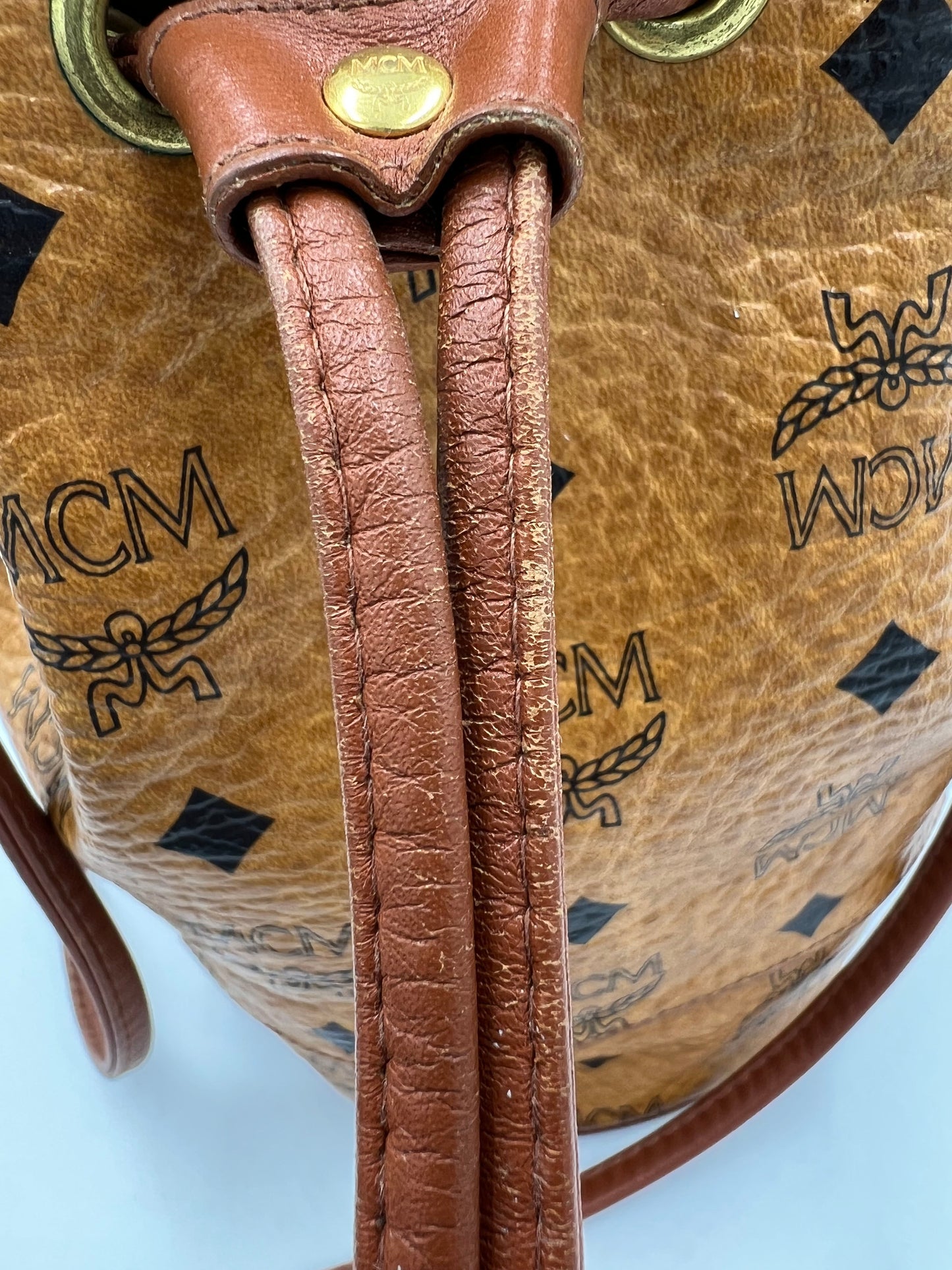 MCM Designer Drawstring Mini Bucket Bag in Visetos