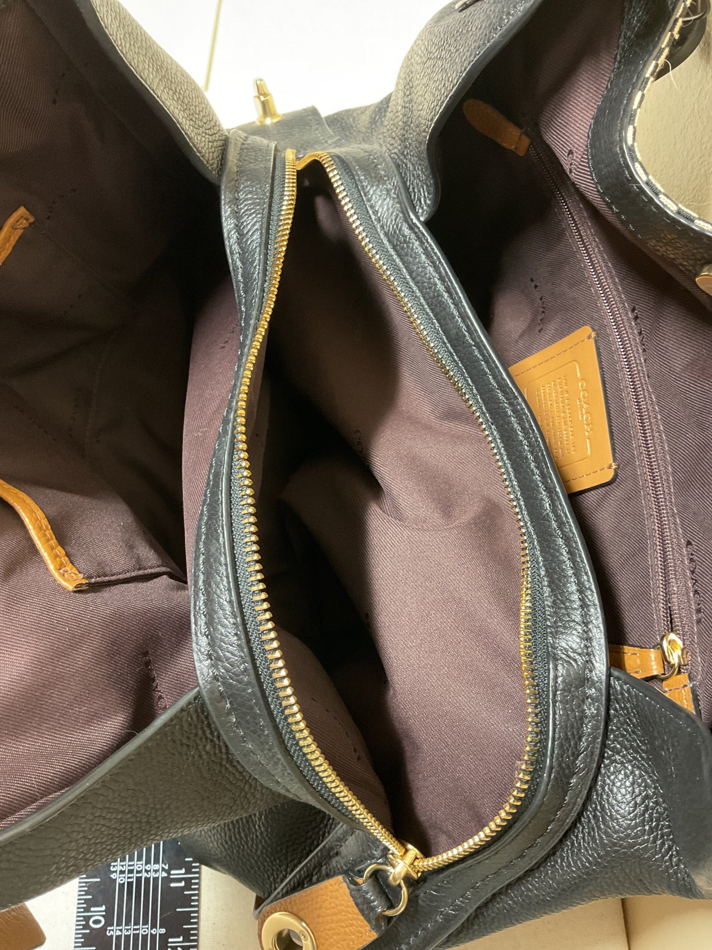 Handbag Designer By Coach In Black & Tan, Size:Medium