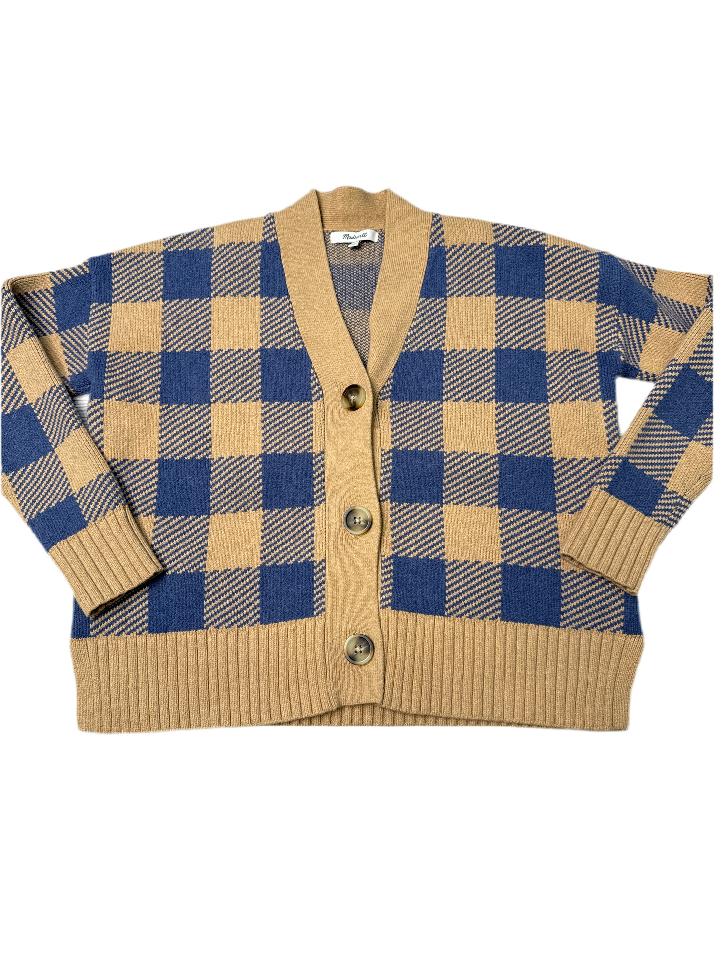 Sweater Cardigan By Madewell In Blue Plaid, Size: Xxs