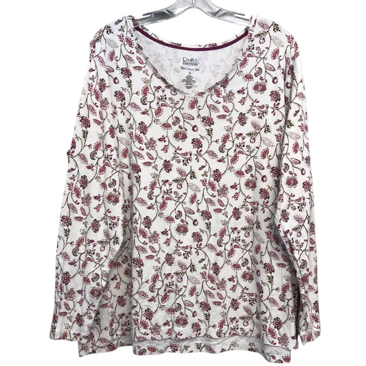 Top Ls Basic By Croft And Barrow In Floral Print, Size:1X