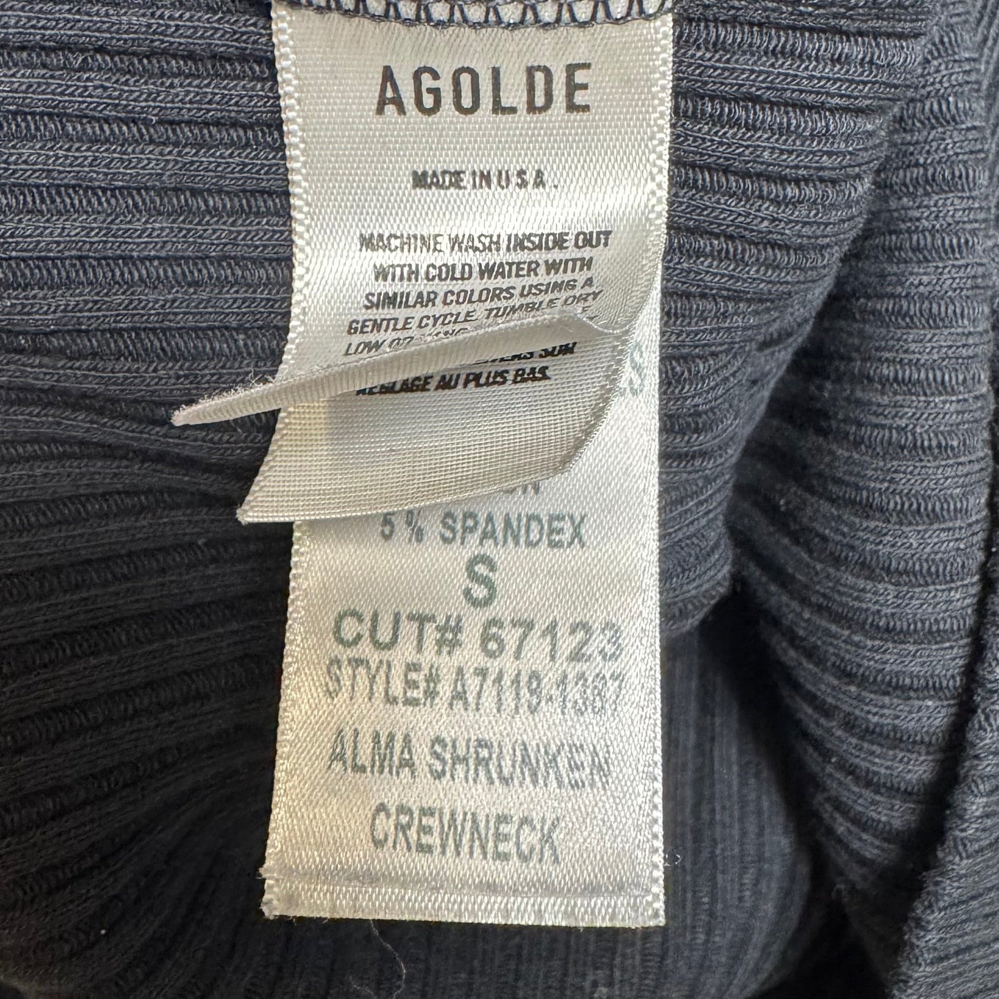 Alma Shrunken Crewneck Top Long Sleeve By Agolde In Black, Size: S