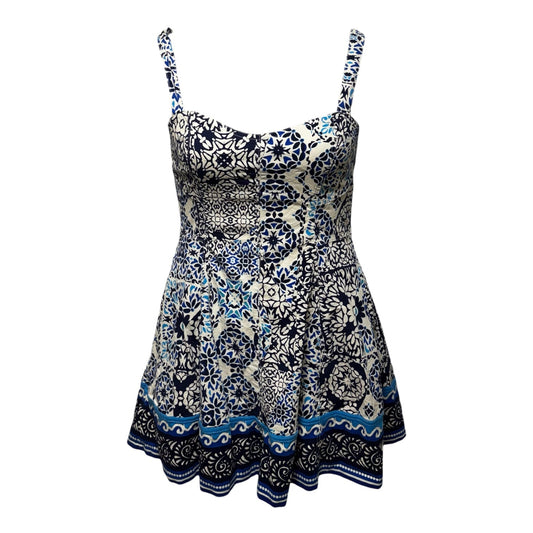 Sweetheart Neck Stretch Cotton Mini Sundress By Avec Les Filles In Blue & White, Size: 12