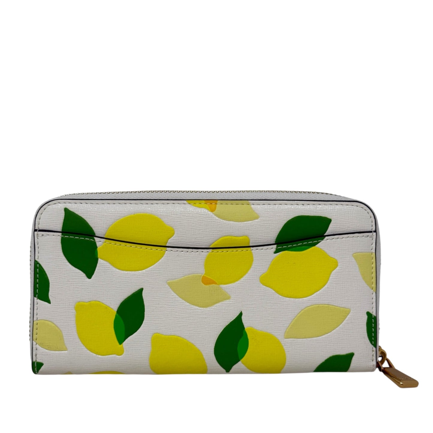 Morgan Lemon Toss Embossed Saffiano Leather Zip Around Continental Wallet Designer By Kate Spade, Size: Medium