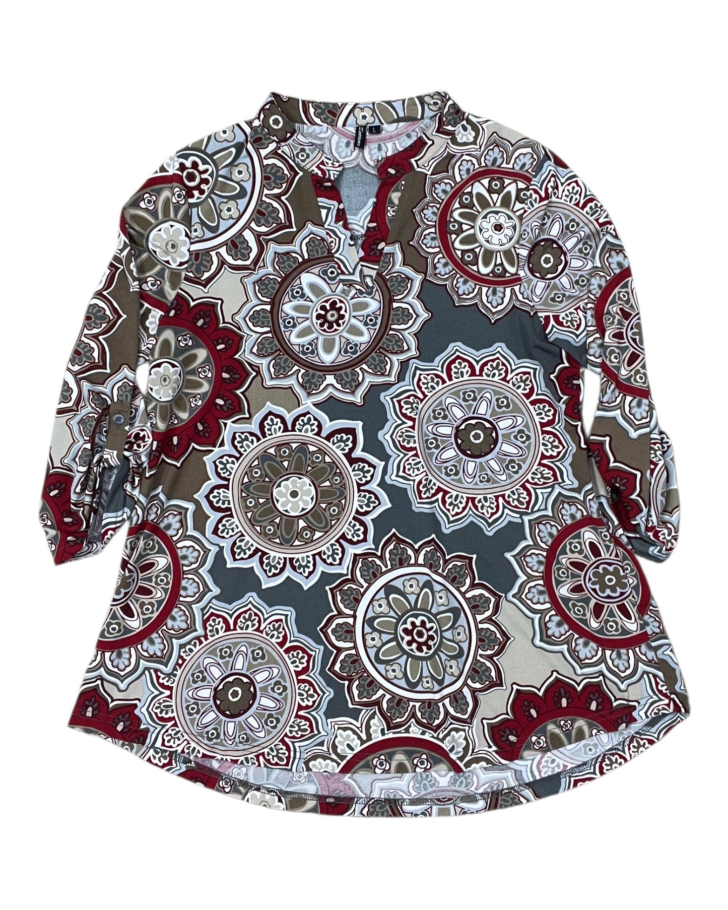 Top 3/4 Sleeve By Clothes Mentor In Red & Tan, Size:L