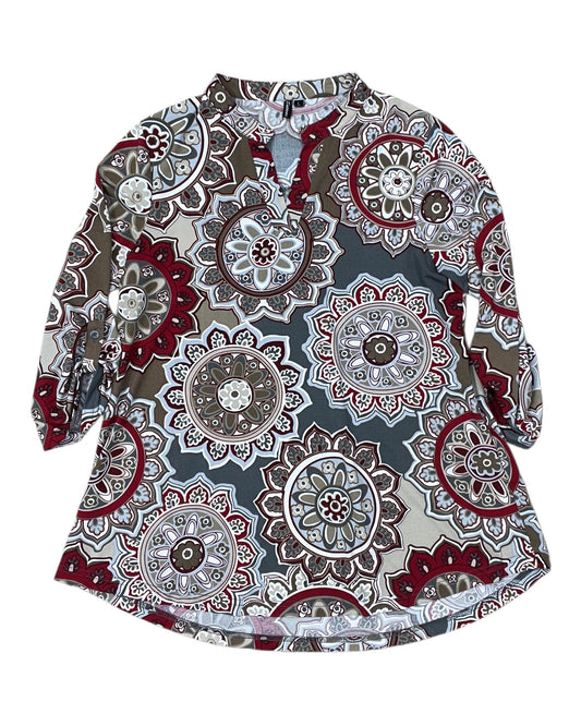 Top 3/4 Sleeve By Clothes Mentor In Red & Tan, Size:L
