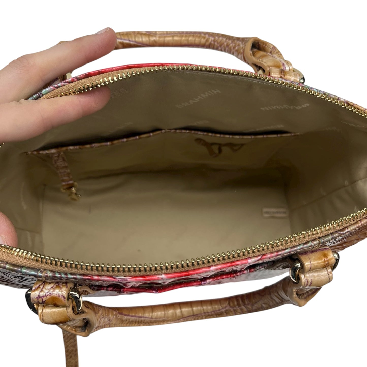Handbag Designer By Brahmin In Pink & Tan, Size:Medium