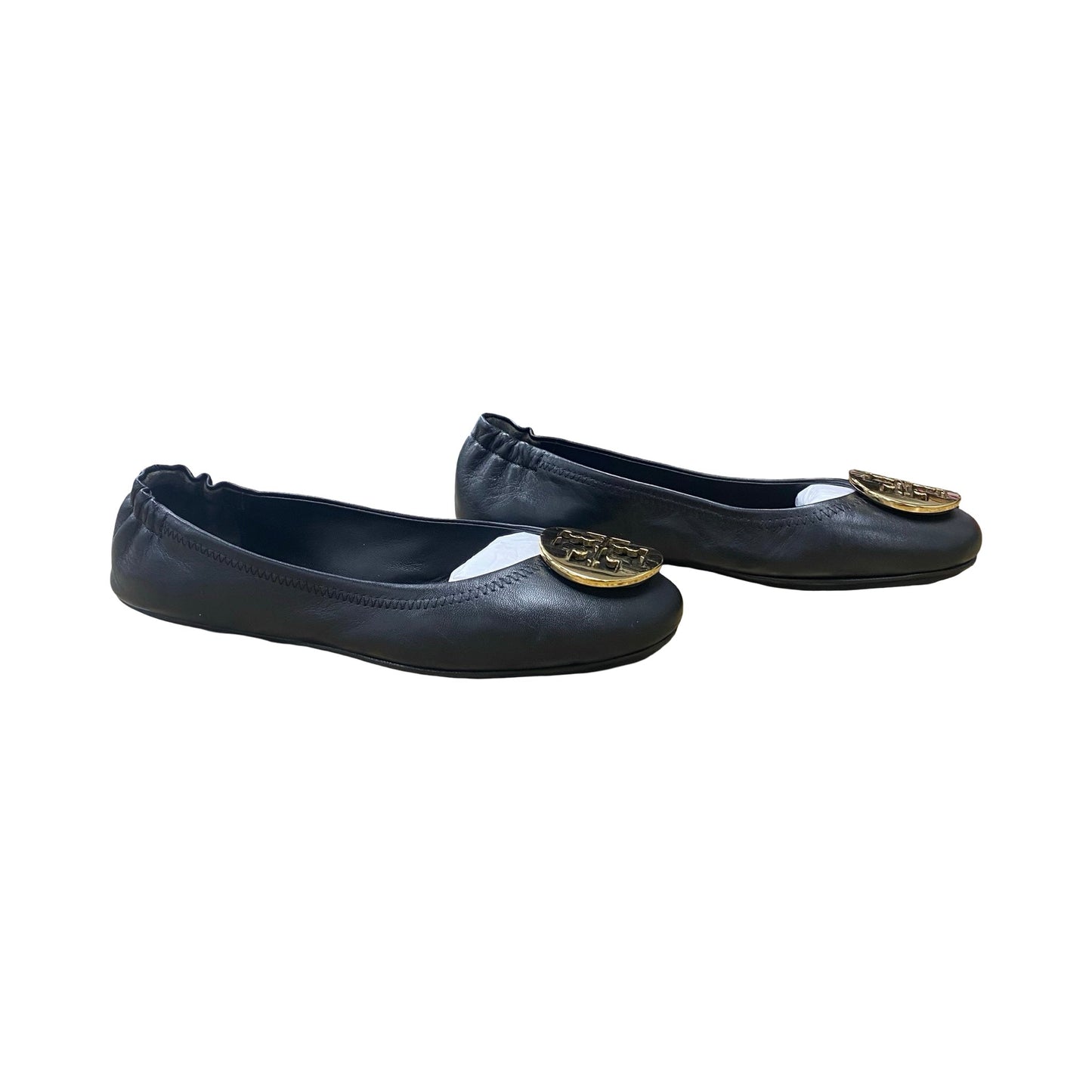 Shoes Designer By Tory Burch In Black & Gold, Size:8