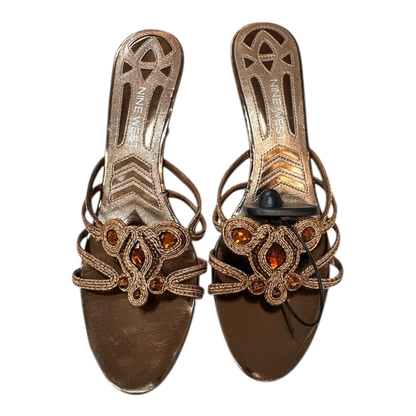 Sandals Heels Kitten By Nine West In Bronze, Size:7.5