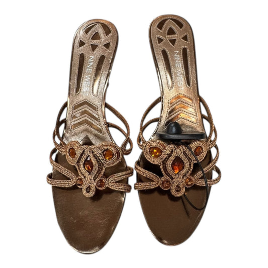 Sandals Heels Kitten By Nine West In Bronze, Size:7.5
