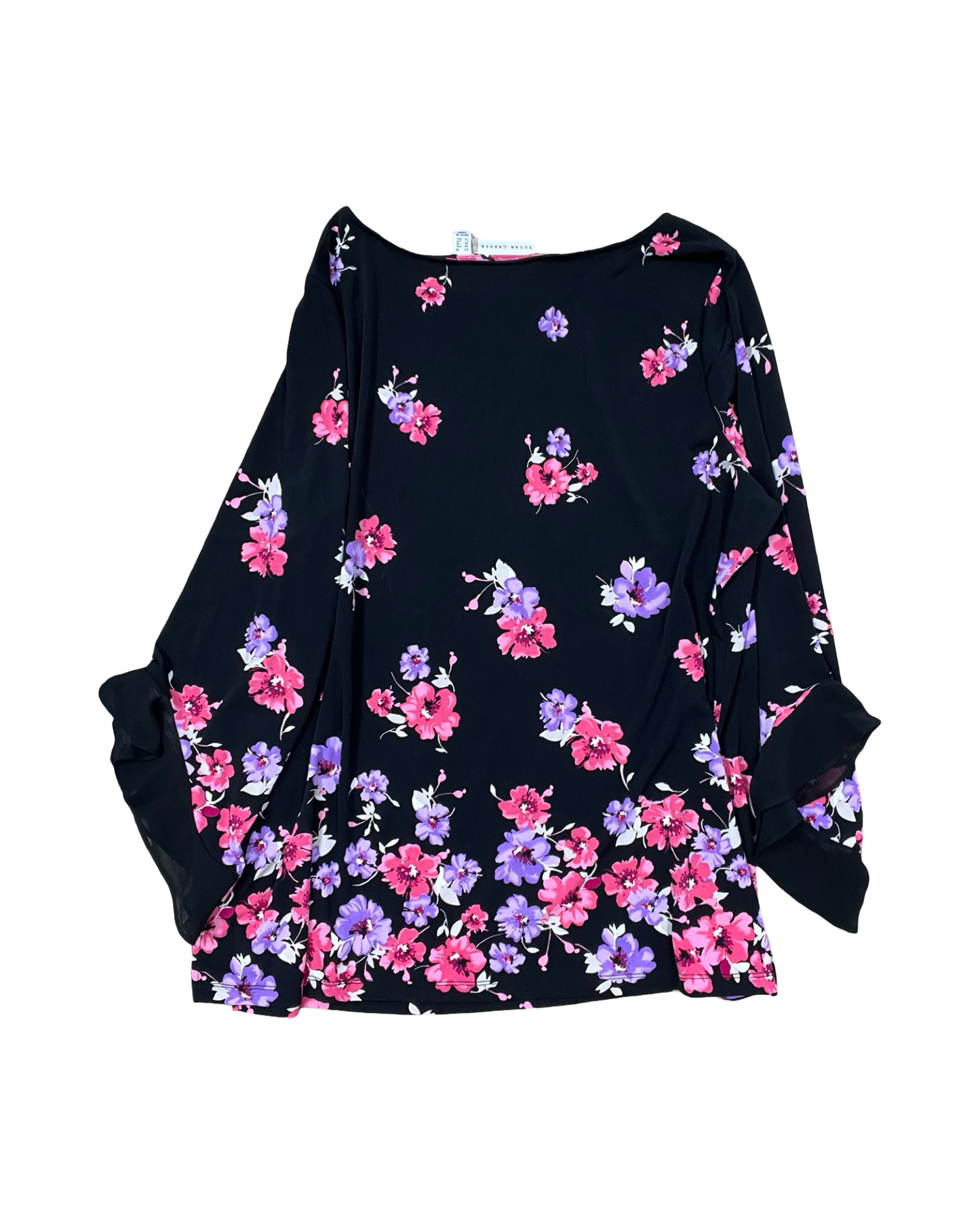 Top 3/4 Sleeve By Susan Graver In Black, Size:1X