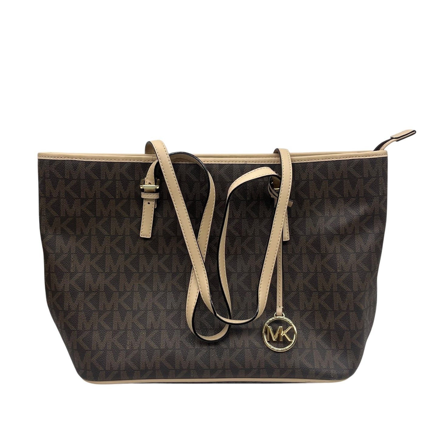 Tote Designer By Michael Kors In Brown & Tan, Size:Medium