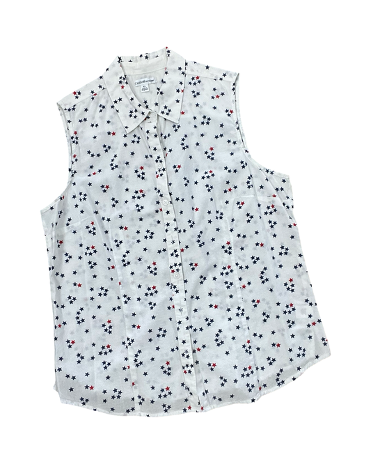 Blouse Sleeveless By Croft And Barrow In Blue Red & White, Size:Xl