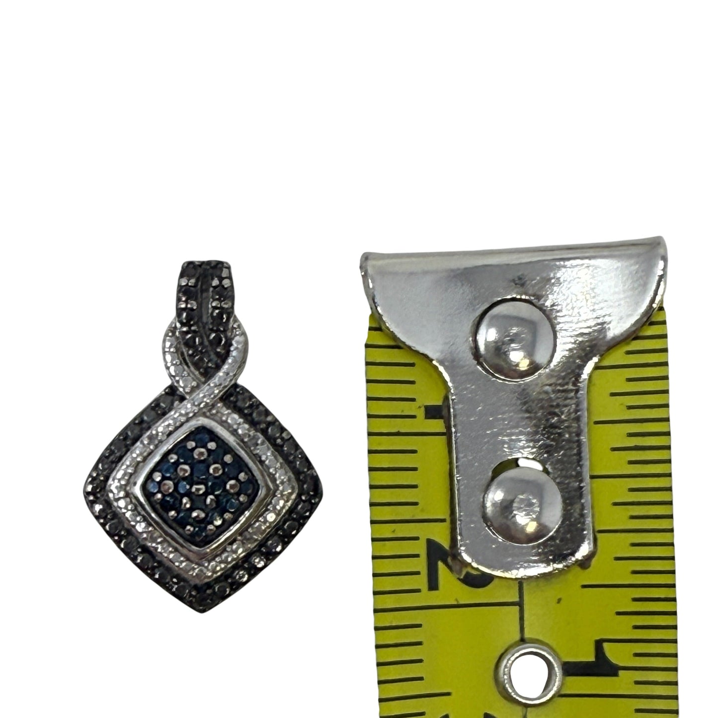 Sterling Silver & White Brass With White and Treated Blue, Black Diamonds Pendant By Jewelili