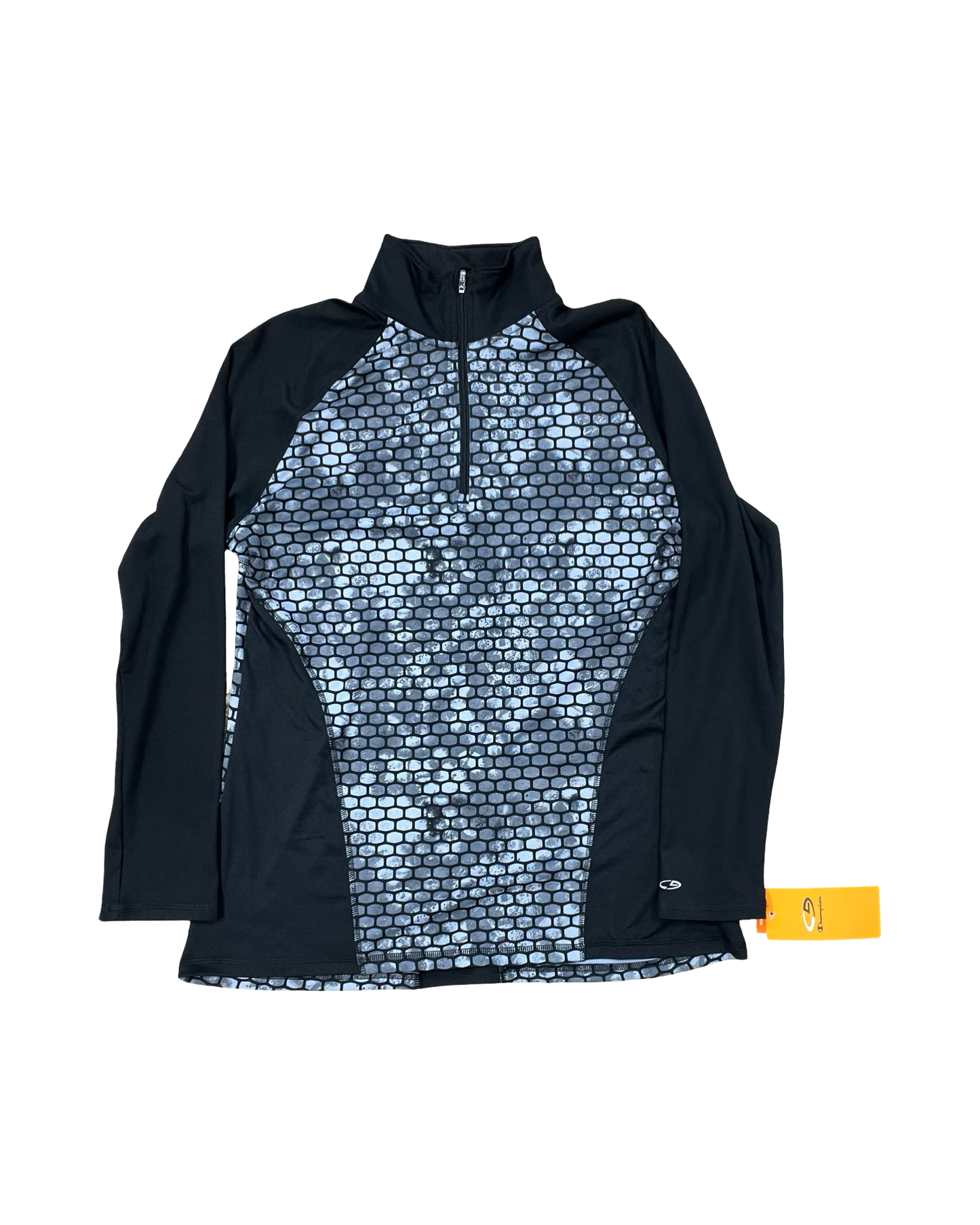 Athletic Top Ls Collar By Champion In Black & Grey, Size:L