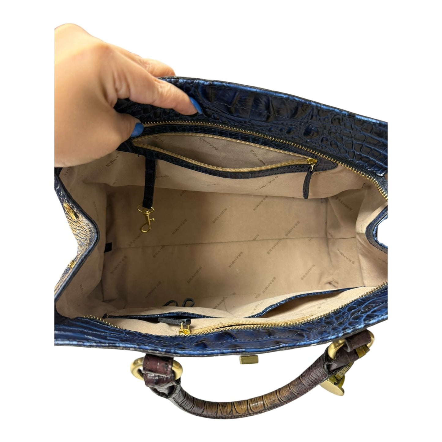 Handbag Designer By Brahmin In Blue, Size:Medium