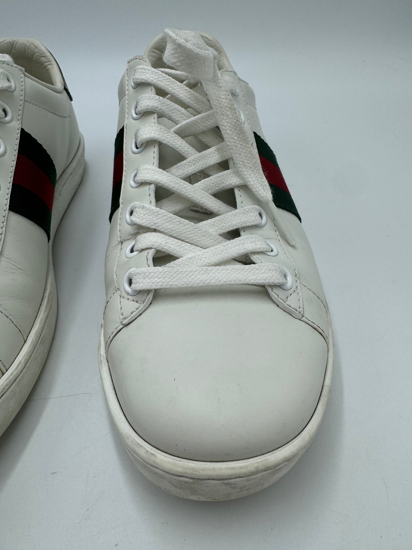 Gucci Aces Web Striped Sneakers In White, Size: 7