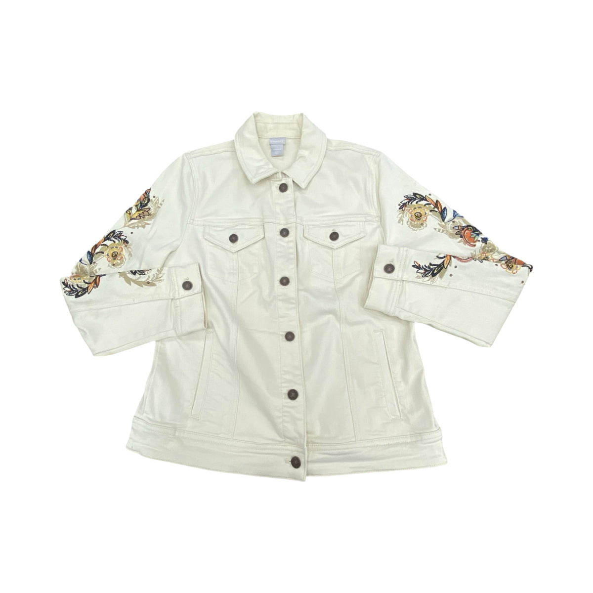 Jacket Denim By Chicos In Cream, Size:M