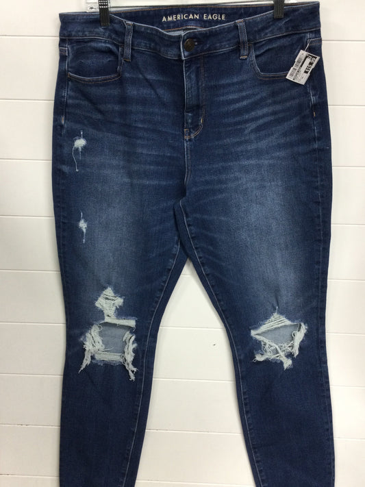 Jeans Skinny By American Eagle In Blue Denim, Size:16L