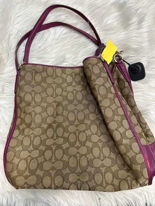 Handbag Designer By Coach In Brown & Purple, Size:Large