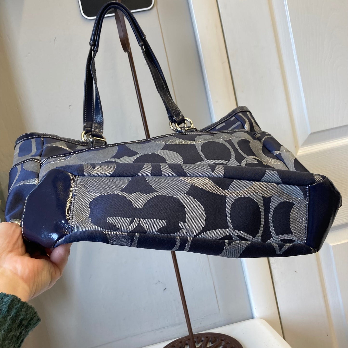 Tote Designer By Coach In Blue & Silver, Size:Large