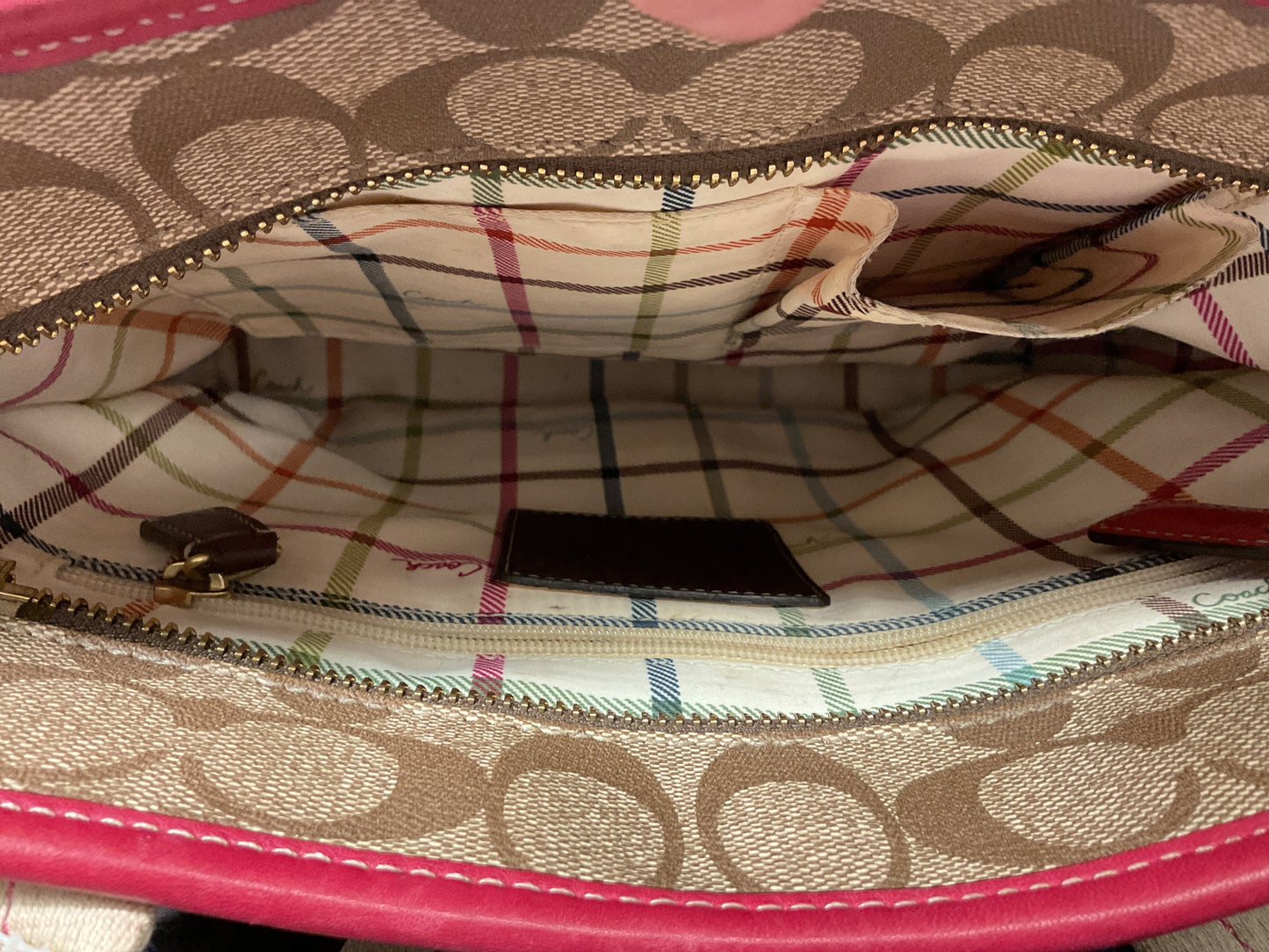 Handbag Designer By Coach In Red & Tan, Size:Medium