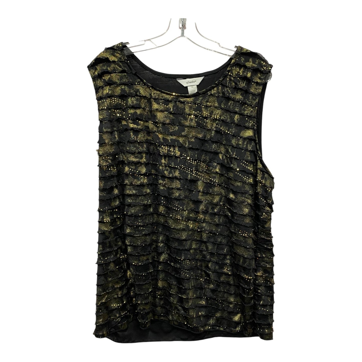 Top Sleeveless By Cj Banks In Black & Gold, Size:1X