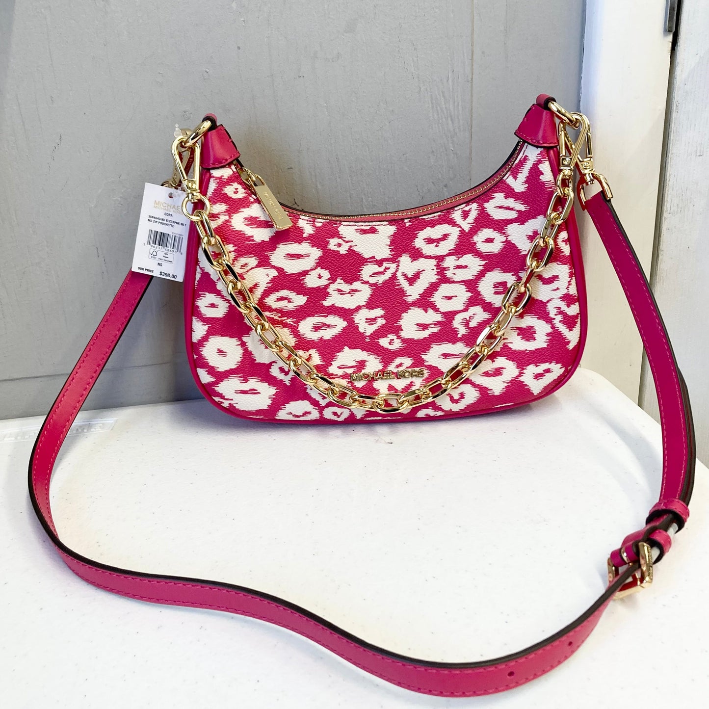 Crossbody Designer By Michael Kors In Pink & White, Size:Small