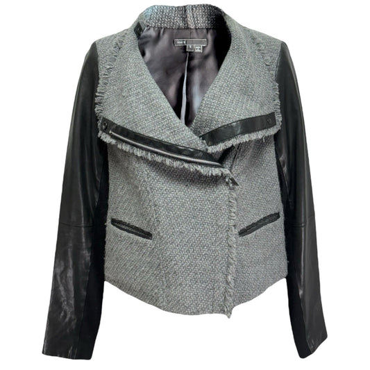 Lambskin Trim Jacket Designer By Vince In Black & Grey, Size: S