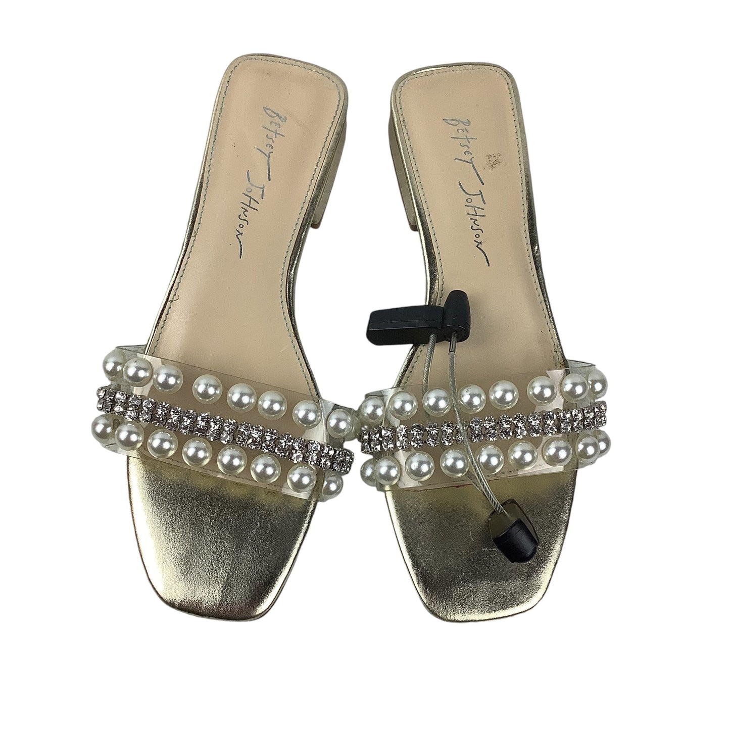 Sandals Heels Block By Betsey Johnson In Silver, Size: 7.5