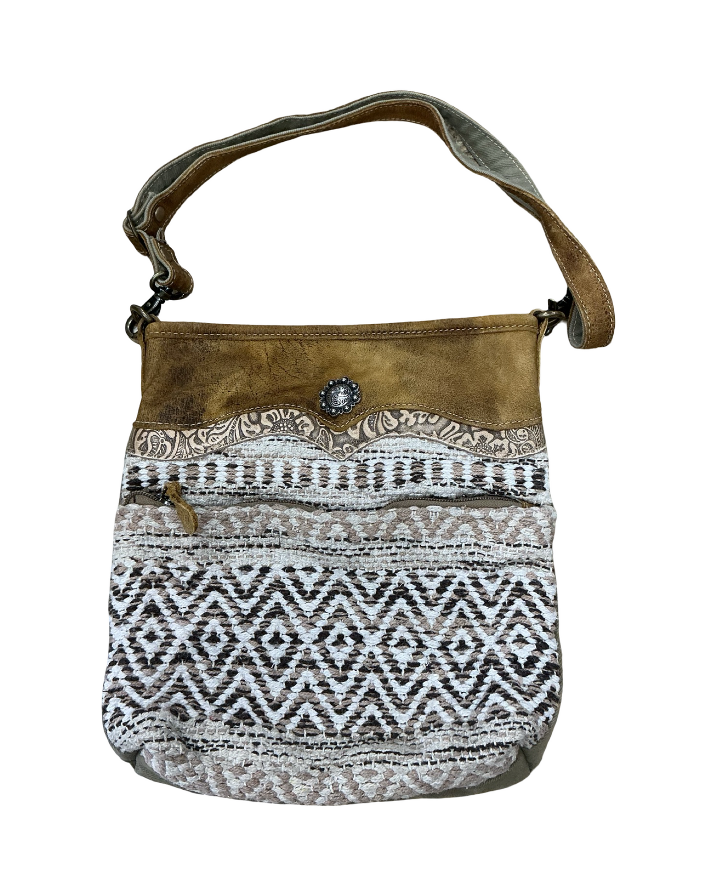 Crossbody By Myra In Brown & Cream, Size:Medium