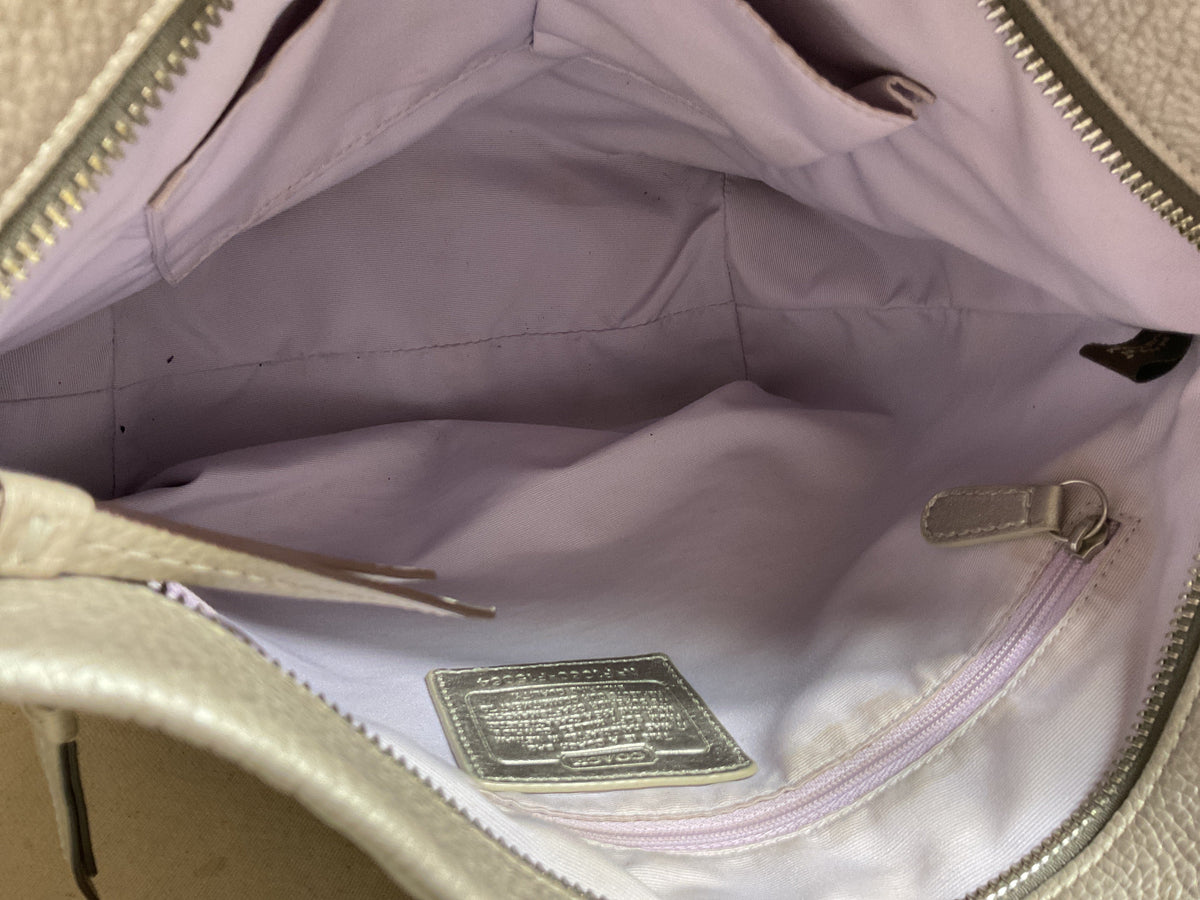Crossbody Designer By Coach In Silver, Size:Medium
