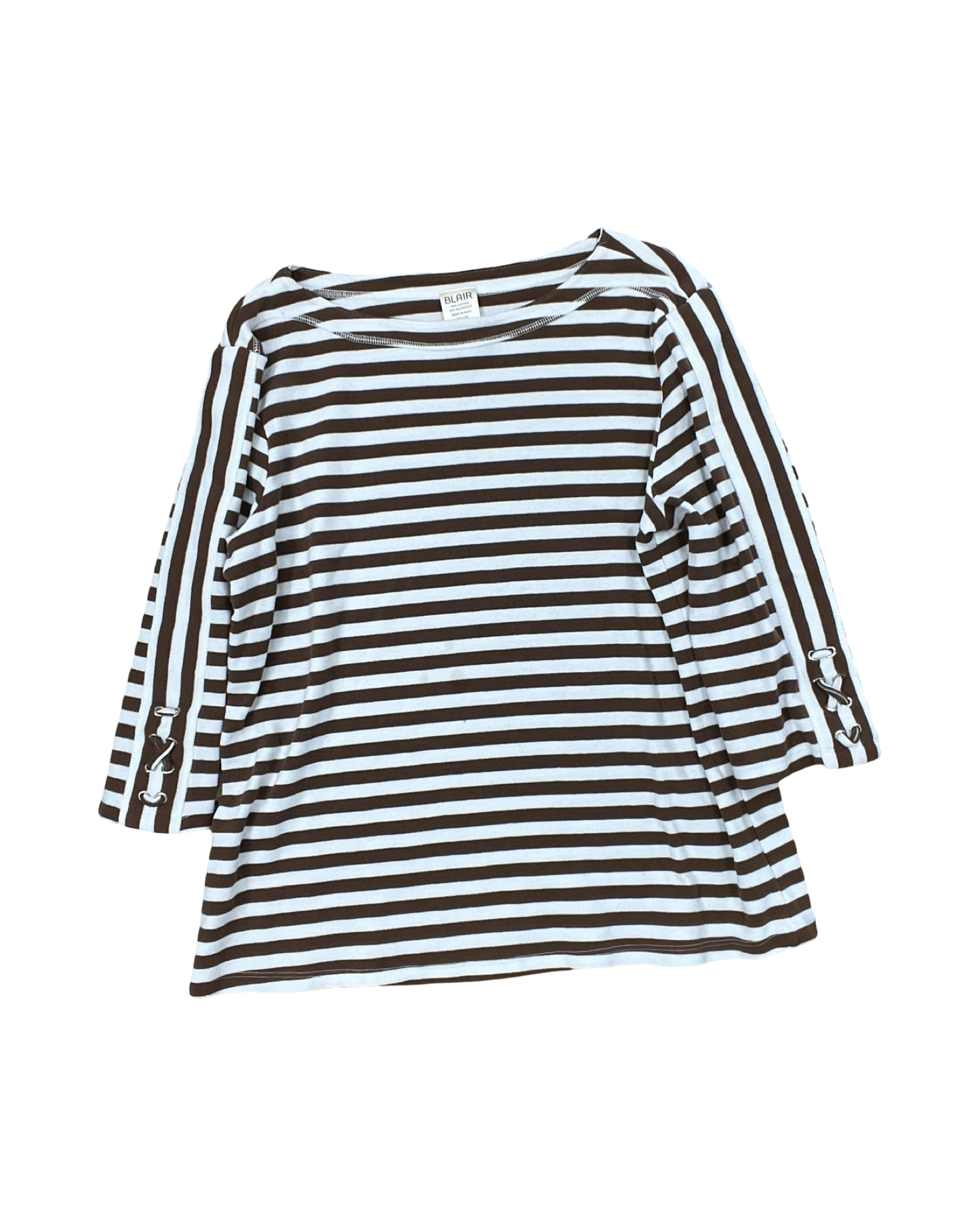 Top 3/4 Sleeve By Blair In Brown & White, Size:M