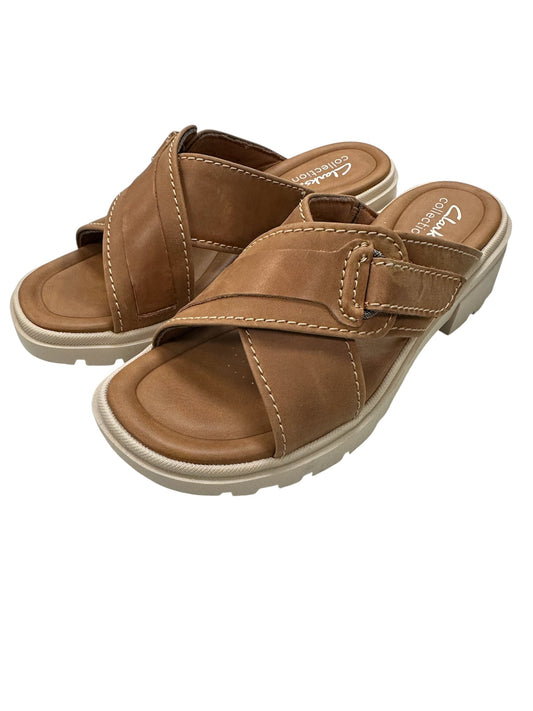 Sandals Heels Wedge By Clarks In Tan, Size:7.5