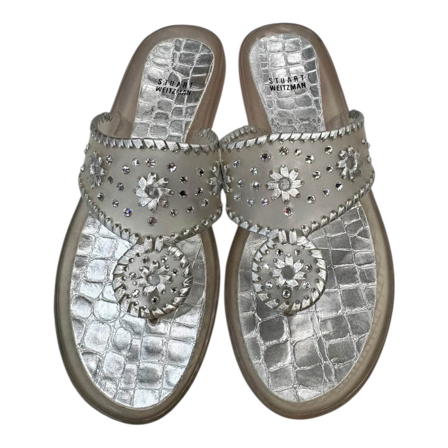 Sandals Designer By Stuart Weitzman In Silver, Size:9