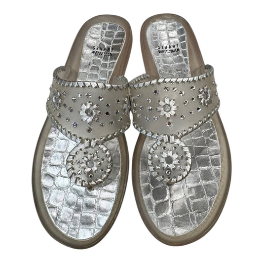 Sandals Designer By Stuart Weitzman In Silver, Size:9