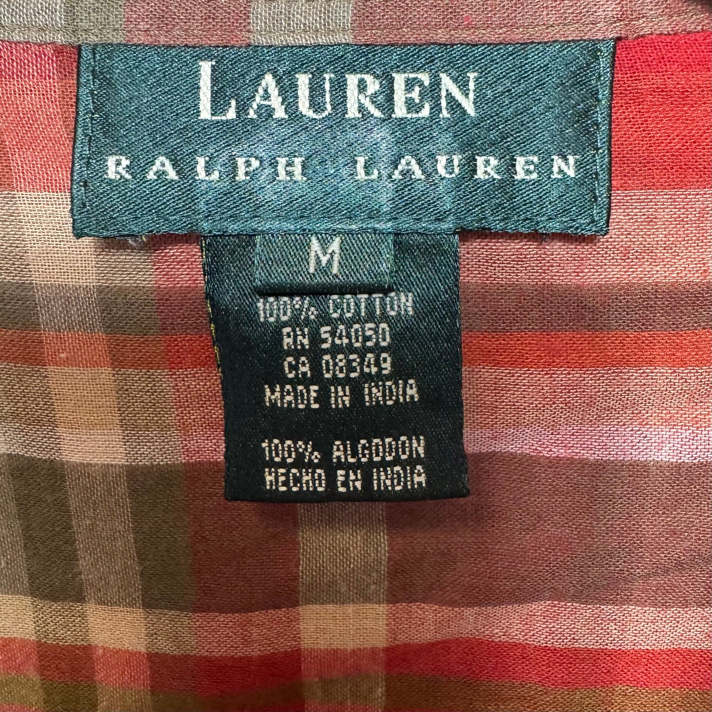 Cotton Twill Button Down Shirt By Lauren By Ralph Lauren In Plaid Pattern, Size: M