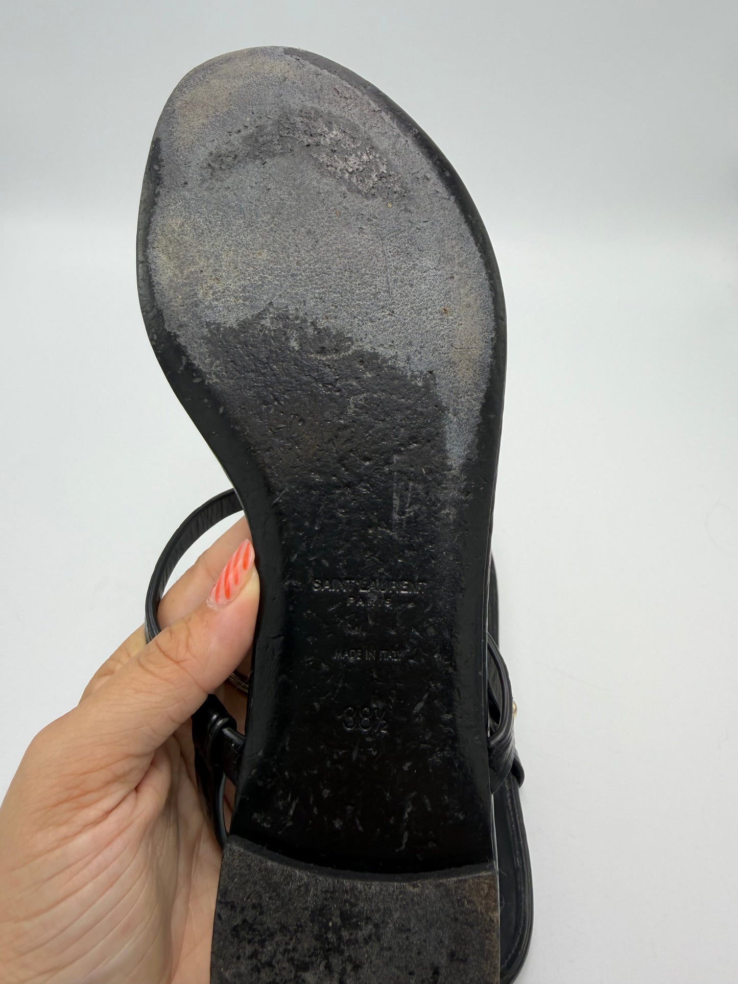 Yves Saint Laurent Cassandra Embossed Luxury Sandals, Size: 8 (38.5)