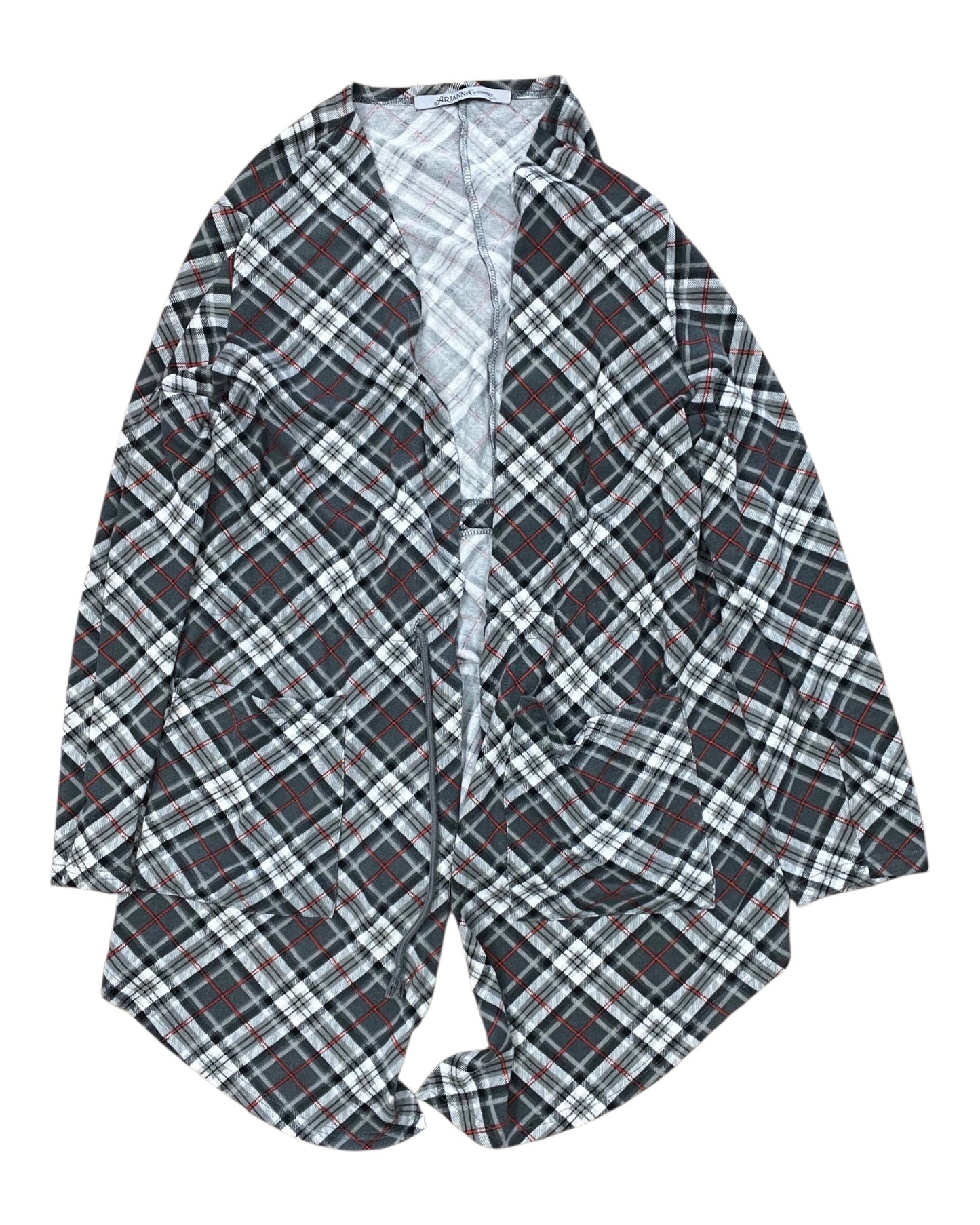 Cardigan By Arianna In Grey & Red, Size:L