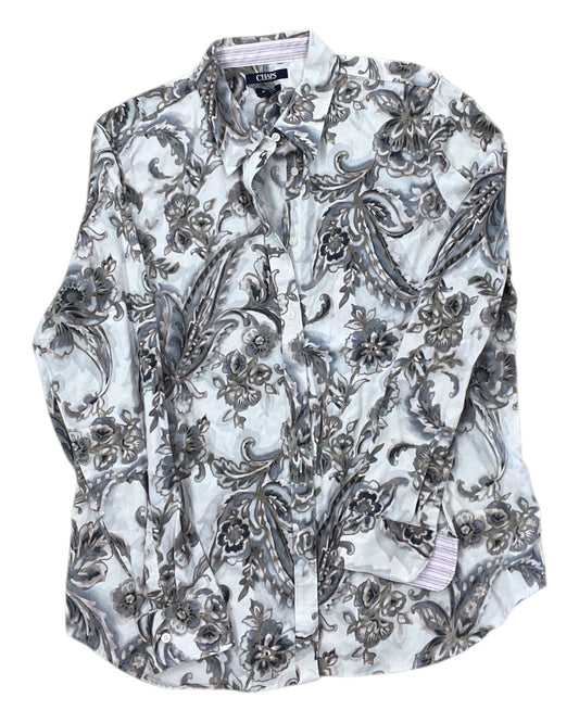 Blouse Ls By Chaps In Cream & Grey, Size:Xl