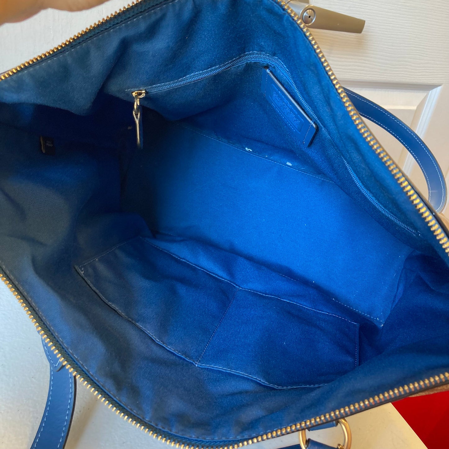Tote Designer By Coach In Blue & Brown, Size:Large
