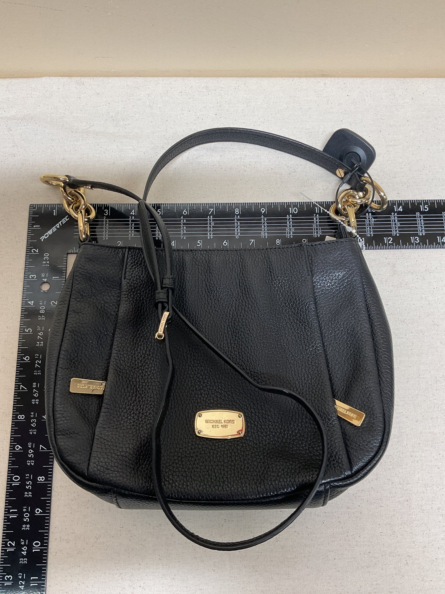 Handbag Designer By Michael By Michael Kors In Black & Gold, Size:Medium