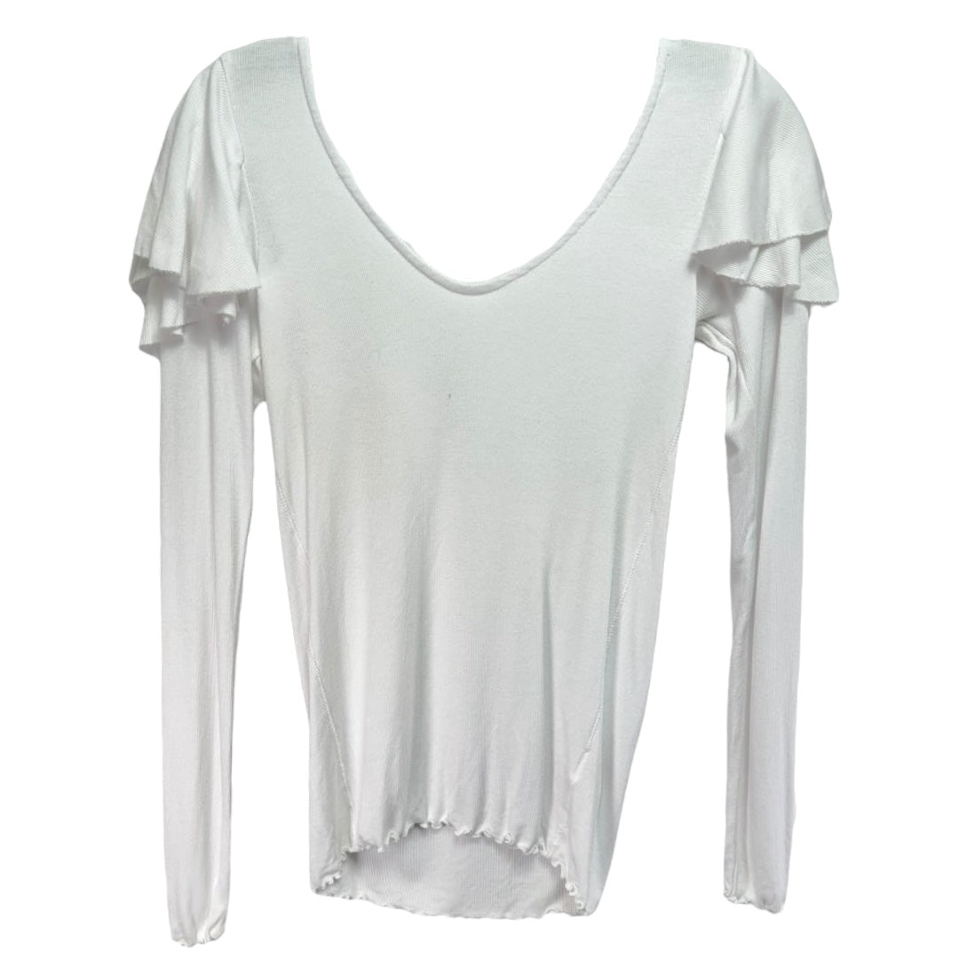 On Rewind Soft Stretch Ruffle Tee Top We The Free In White, Size S