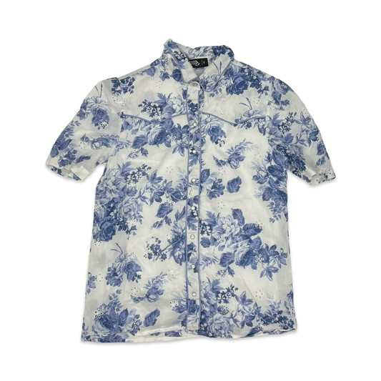 Blouse Ss By Clothes Mentor In Blue & White, Size:S