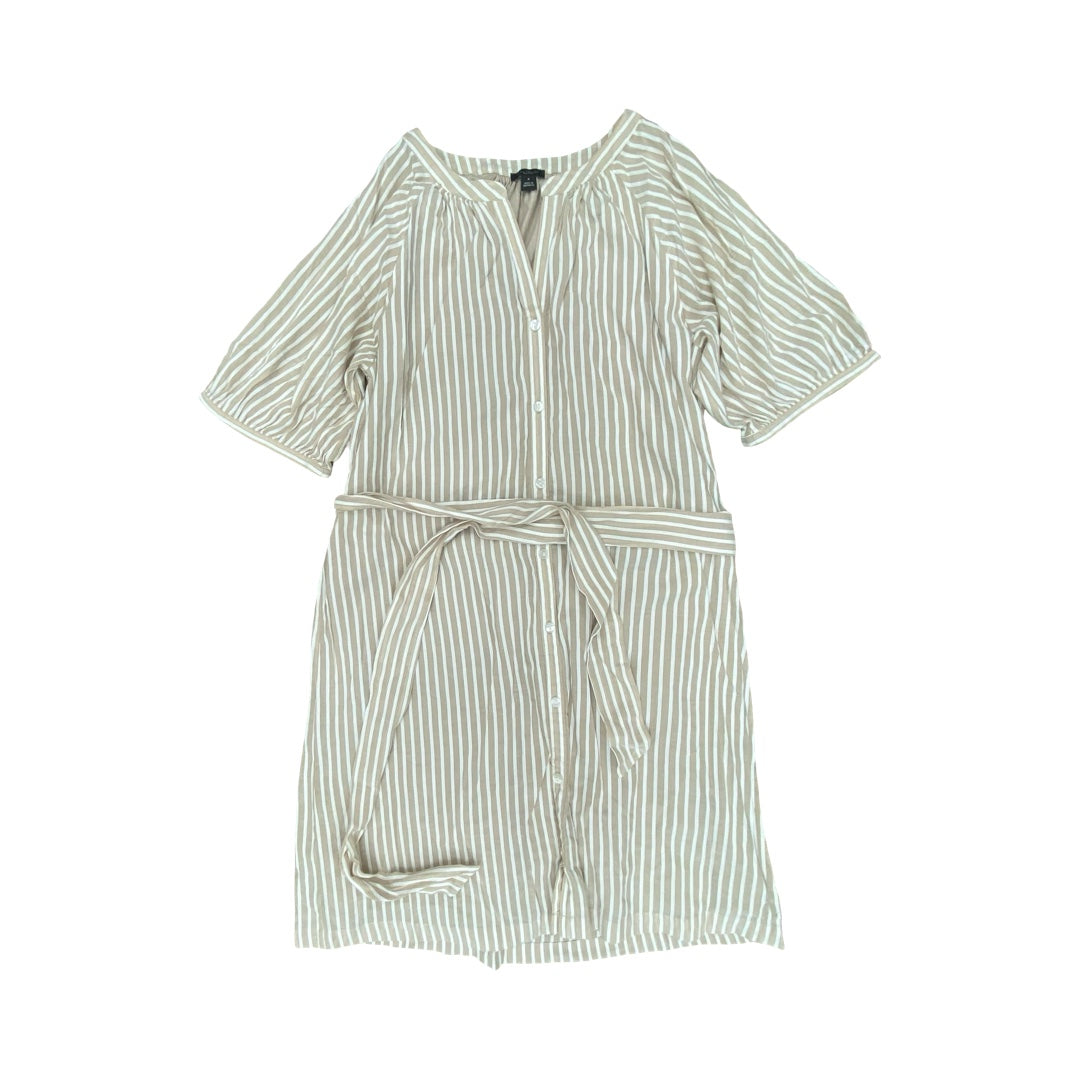 Dress Casual Midi By Ann Taylor In Tan & White, Size:M